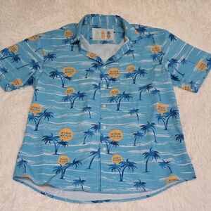 Tropical Bros High Noon Sun Sips Blue Palm Casual Button Down Shirt Size L